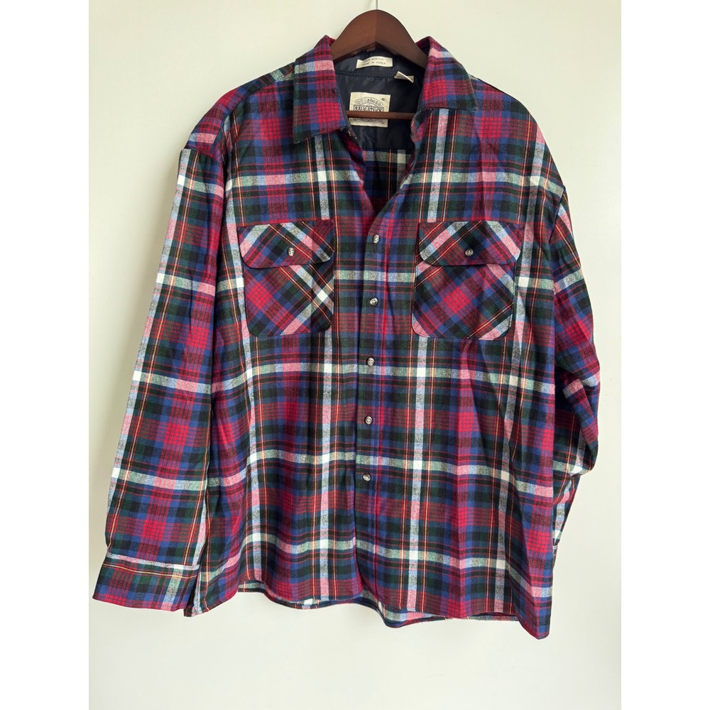 Vintage Saugatuck Red Blue Plaid Flannel Shirt XL Work outdoor gorpcore rugged